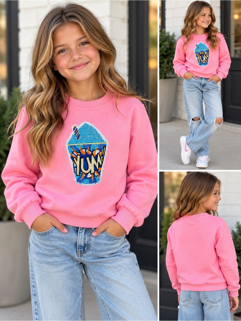 Lola + The Boys “Yum” Graphic Crewneck Sweater in Pink Size 10